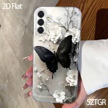 Funda para teléfono - Transsion Redmi    HONOR 2D, diseño de mariposa negra y flor blanca, estilo minimalista y estético elegante, para  Galaxy S22 23 S24 S25 A13 A14 A15 A16 A36 A52 A17 A33 A34 A53 A54. Regalo de vacaciones, regalo perfecto, regalo para amantes, regalo de cumpleaños, regalo para ella. - transparente - Ver 2