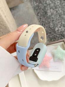 MI Watch Band, Soft Silicone Waterproof Replacement Strap, Compatible With Xiaomi Band 8/9/10, Designed For Women, Cute, Fashionable Strap - Blue and White - View 3