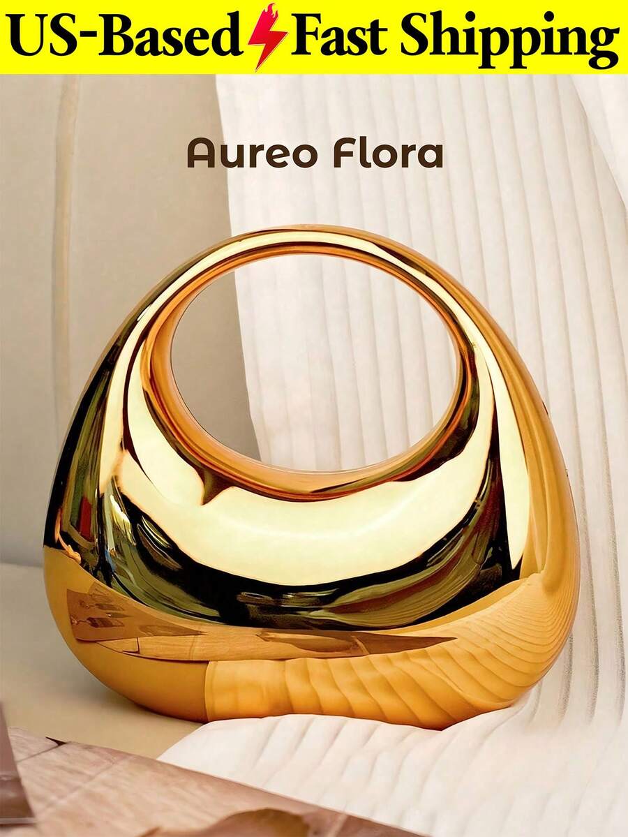 Mirror Acrylic Crescent Moon Box Handbag, Oversized Crescent Bag, Fashion Versatile Chain Shoulder/Crossbody Purse, Phone, Lipstick, Earphone Storage, Valentine's Day Gift, Comfortable And Fashionable, Stylish Handbag, Personalized Gift Choice, 2025 Accessory, Fashionable Style Suitable For All Occasions, Affordable Luxury Feel, Rebellious Party Bag, Perfectly Suitable For Parties, Weddings, Balls, Dinners/Banquets, Elegant Ladies Bag, Party Bags,Perfect For Party Wedding Prom Dinner/Banquet Matching With Holiday Party Dress Evening Dress & Sequin Dress Can Be Used As Valentine's Day, Thanksgiving, Halloween,Christmas Gift. - 金色大號 - 查看 1