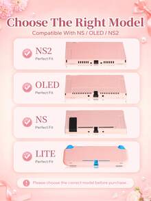 3合1可拆卸保護殼適用於Switch 2 2025/Switch OLED/Switch，可愛粉色軟殼保護殼3件組，防滑舒適握感，精準開孔，女孩遊戲主機裝飾保護殼，Switch遊戲配件，遊戲控制器配件，防摔防滑防刮，完美禮物 - 粉色 - 查看 4