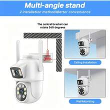1pc/2pcs Dual Lens Outdoor Security Camera, 2.4/5G WiFi PTZ Surveillance Camera, AI Human Detection, Auto Motion Tracking, Color Night Vision, Dual Screen Display, Two-Way Audio, IP65, APP Remote Control, Suitable For Home And Yard Monitoring - White - View 10