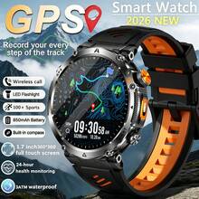 KENPANG Reloj inteligente de exterior resistente para hombres con GPS, posicionamiento GPS preciso, linterna LED integrada y brújula, monitoreo de frecuencia cardíaca y sueño, talla grande de 100 modos deportivos, batería de 850mAh, pantalla táctil completa de 1.7 pulgadas, llamadas Bluetooth, resistente al agua 3ATM, rastreador de fitness para hombres - Ver 17