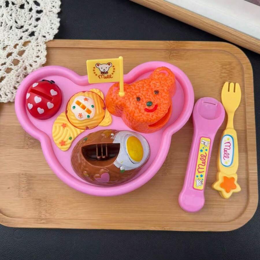 Bear-Shaped Pet Feeding Simulation Educational Toy Set With Tableware, Portable Interactive Role-Play Toy, Sensory Learning Game Gift, Suitable For Easter, Halloween, Christmas - 彩色 - 查看 1