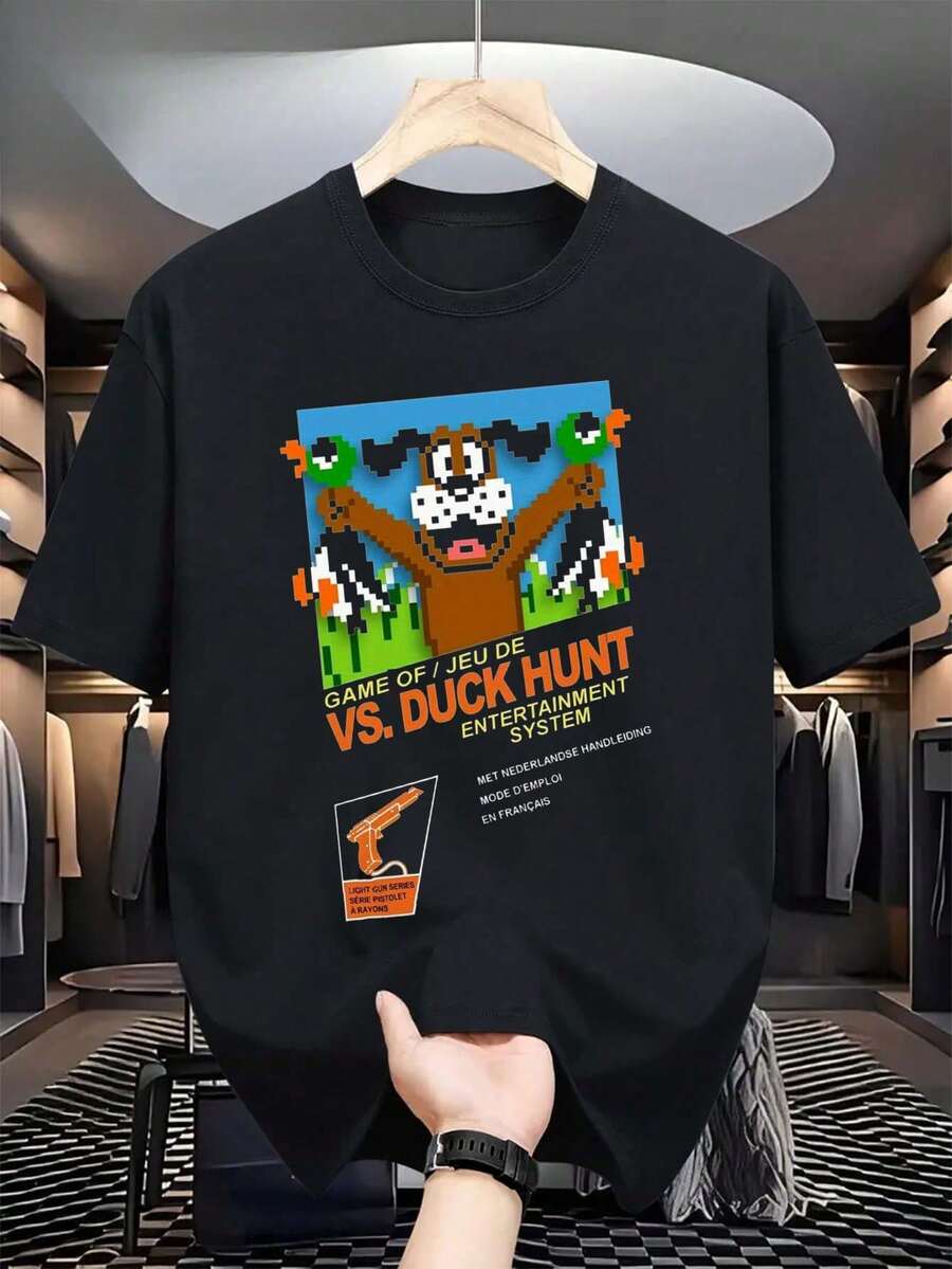1 Piece, New Men's Summer T-Shirt With A Pixel Art Design Inspired By The Classic Game Duck Hunt. Perfect For Retro Video Game Enthusiasts, This Black Short-Sleeved T-Shirt - 白色 - 查看 1