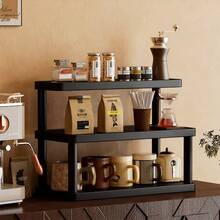1 pieza Organizador de escritorio de madera sólida negra, estante de almacenamiento de cosméticos vintage de varias capas, estante de almacenamiento multifuncional para el hogar, estante de especias de cocina, soporte para tazas de café, puede sostener lápices labiales, perfumes y tazas de té, estante de exhibición de encimera ahorrador de espacio - Negro - Ver 10
