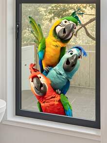 1 Home Decoration Windows Stickers, With Tropical Colorful Parrot Glass Sticker PVC Double-Sided Visible Static Cling Windows Clings, Funny Animals Pattern Window Decals, 9.45 * 15.75in For Room Glass Windows Doors Decoration - Parrot Pattern - View 4