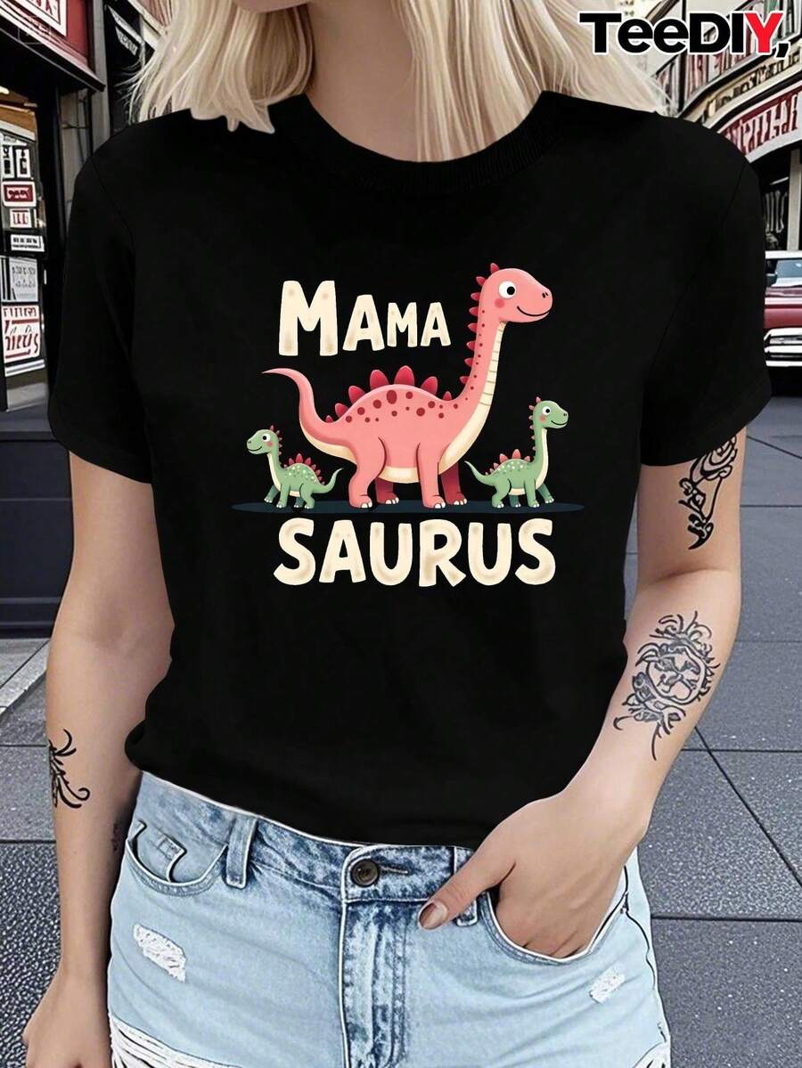 s, lavable a máquina, para todas las estaciones, patrón geométrico, ajuste relajado, diseño familiar de dinosaurios divertido, ideal para salidas casuales y conjuntos familiares a juego WGIZ - Negro - Ver 1