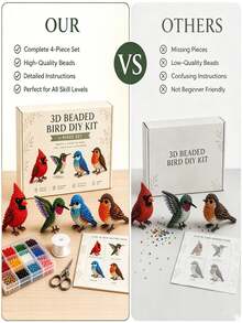 3D 串珠動物 DIY 套件 4 件組，蝴蝶/鳥/動物串珠雕塑手工藝套件，含所有材料，適合初學者的手作藝術，成人趣味放鬆愛好禮物，節日必備，居家裝飾，房間佈置 - 多色 - 查看 4