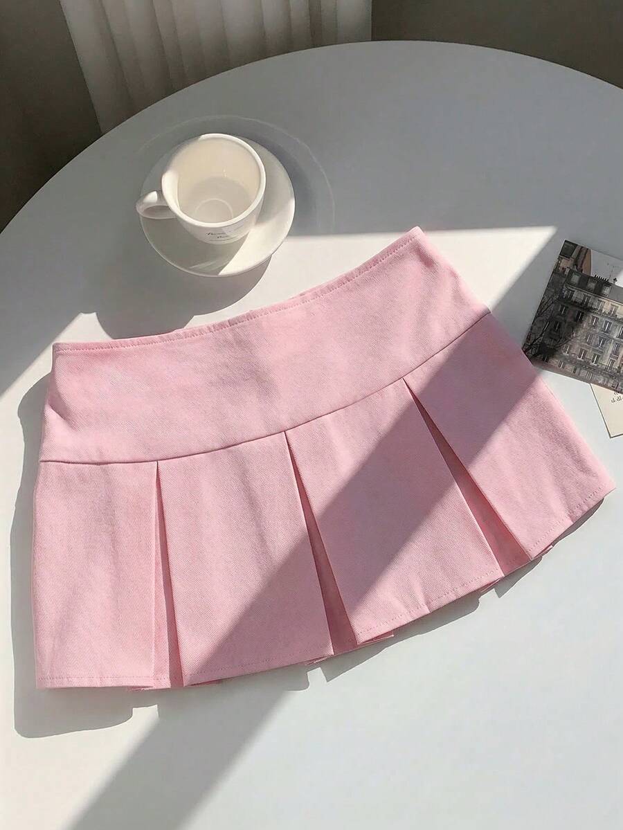 Falda plisada con detalle de cintura ancha y pliegues para el verano - Rosa coral - Ver 1