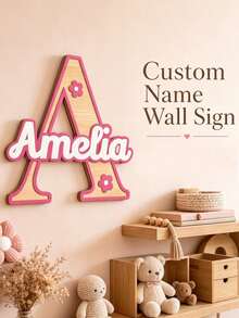 1pc Personalized Wooden Double-Layer Customized Name Decor, Laser Cut Cursive Font Door Wall Plaque, Multiple Colors Available, Suitable As Bedroom, Living Room, Wedding And Housewarming Gift, Valentine's Day Decoration Carving, High-Quality Customized, Exclusive Unique Gift - Rainbow Colors - View 2