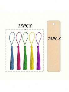 70pcs Wooden Blank Bookmarks DIY Wooden Craft Bookmarks Wooden Laser Cut Wooden Pendants Wooden Square Tags (35pcs Bookmarks + 35pcs Tassels) Random Tassel Colors Back To School Season - Multiple Colors - View 3
