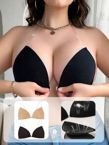 1 Pair Women's Self-Adhesive Bra, Transparent Straps, Front Closure, Invisible Push-Up Strapless Bra, Suitable For Backless Dresses - Multicolor - View 1