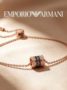 Armani Delicate Chain Bracelet With Black Crystal Barrel Pendant, Rose Gold Plated, Minimalist Women's Everyday Wrist Accessory, Gift - Rose Gold - View 4