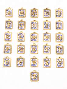 2pcs Stainless Square Letters Letters Pendant 18K Gold Plated Charms For Making DIY Jewelry Accessories Supplies - Pendants - View 2