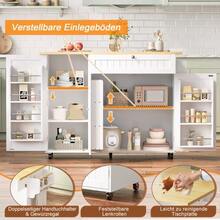 Mobile Kitchen Island With Fold-Down Worktop, Kitchen Trolley, Bar Table, With Drawer And Storage Cabinet, 3 Door Shelves, 120 * 45 (70) * 92 Cm - Natural+White - View 6