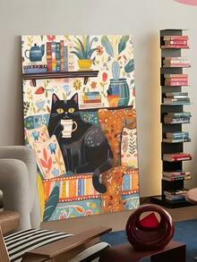 5D DIY Diamond Painting, Cozy Black Cat And Coffee Cup Among Books And Potted Plants Diamond Art Kit, Warm And Cute Indoor Home Decor Painting, Relaxing Diamond Art, Suitable For Adults, DIY Handmade Wall Art, Enjoy The Fun Of Hands-On Crafting - No Frame - View 2