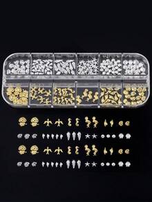 12格海洋生物美甲裝飾套組，金銀合金海馬、水母、海鳥、海星、貝殼美甲鉚釘，夏季沙灘美甲裝飾，適用於DIY壓克力凝膠美甲與手工穿戴式美甲，美甲沙龍美甲藝術用品配件美甲飾品 - 彩色 - 查看 4