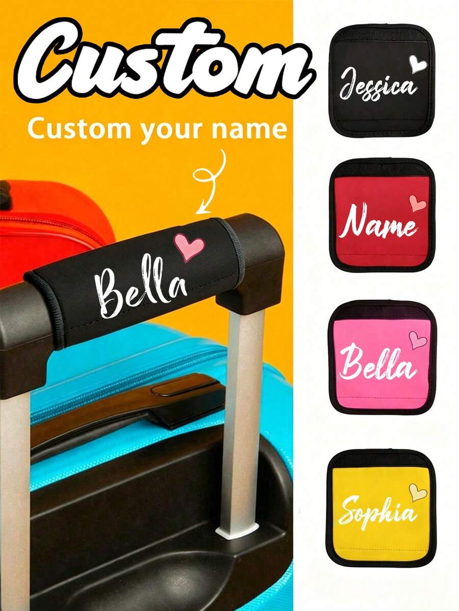 Customized Name Luggage Handle Cover, Personalized Embroidered Text Luggage Handle Cover, Personalized Luggage Handle Cover, Multifunctional - Multicolor - View 1