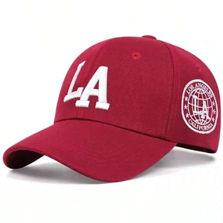BFL5 1pc Embroidery 'LA' Adjustable Baseball Cap, Outdoor Casual Hat Men, Suitable Spring, Autumn, Travel, Beach, Y2K Style - Red - View 1
