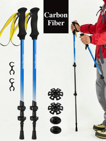 2 gậy leo núi sợi carbon 3 đoạn khóa ngoài thu gọn, siêu nhẹ, tay cầm EVA chống trượt, dùng cho đi bộ đường dài leo núi ngoài trời, nhiều màu sắc