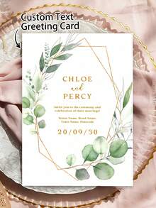 Custom Eucalyptus Wedding Greeting Card - Botanical Leaf Design | Green Wedding Theme | Wedding Invitation | Blank Back For Personalized Message - Includes Envelope - Multicolor 15 - View 1