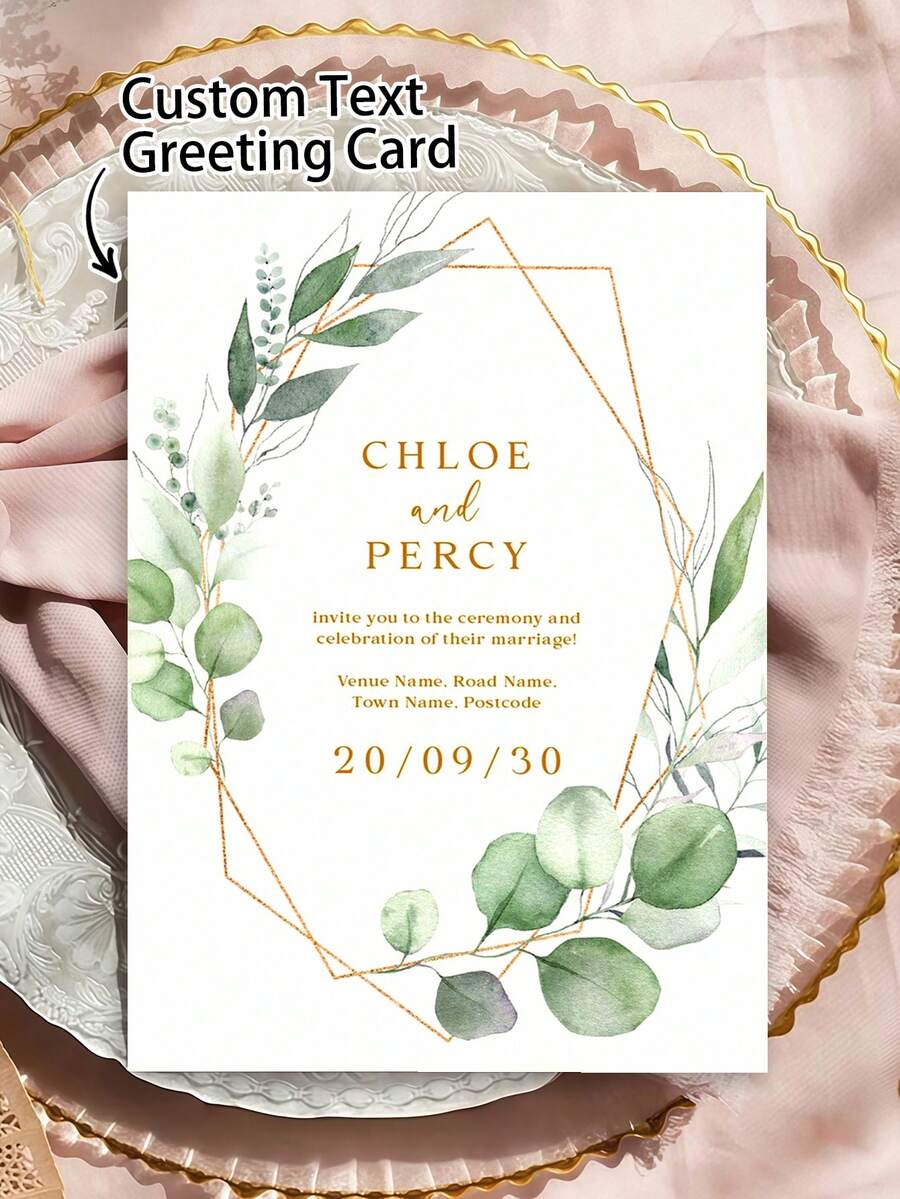 Custom Eucalyptus Wedding Greeting Card - Botanical Leaf Design | Green Wedding Theme | Wedding Invitation | Blank Back For Personalized Message - Includes Envelope - Multicolor 15 - View 1