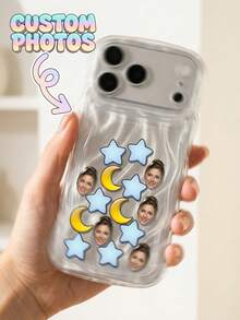 1pc Custom Face Rattle Phone Case, ABS Plastic Case Shell With Acrylic Star Moon Floating Portrait Charms, Wavy Transparent Cover, Shakeable Personalized Photo Design, Ideal Anniversary & Birthday Gift For Couples - Multicolor - View 72