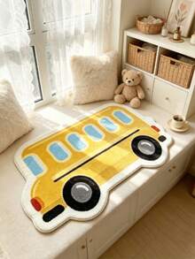1pc Cartoon Yellow School Bus Shaped Doormat, Decorative Rug, Bedroom Decor, Floor Mat, Carpet, Home Decor, Living Room Rug, Small Living Room Rug, Bedroom Rug, Living Room Home Decor, Outdoor Rug, Washable Rug - Multicolor - View 1