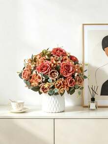 1個仿真玫瑰球，適用於居家派對裝飾、婚禮裝飾、桌面中心裝飾、客廳裝飾、情人節、生日禮物、畢業典禮及其他場合 - 橘色 - 查看 6