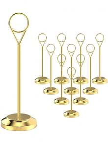 1/2/4pcs 15cm Gold Wire Table Number Place Card Holders, Elegant Photo Menu Name Card Stand, Wedding Essentials Decor For Wedding Reception,Banquet,Restaurant Dinner,Birthday Party,Office Desk & Home Table Centerpiece Decor. - Gold - View 2