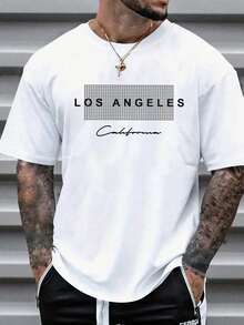 Manfinity Dauomo Men's Plus Size Letter Print T-Shirt - 白色 - 查看 1