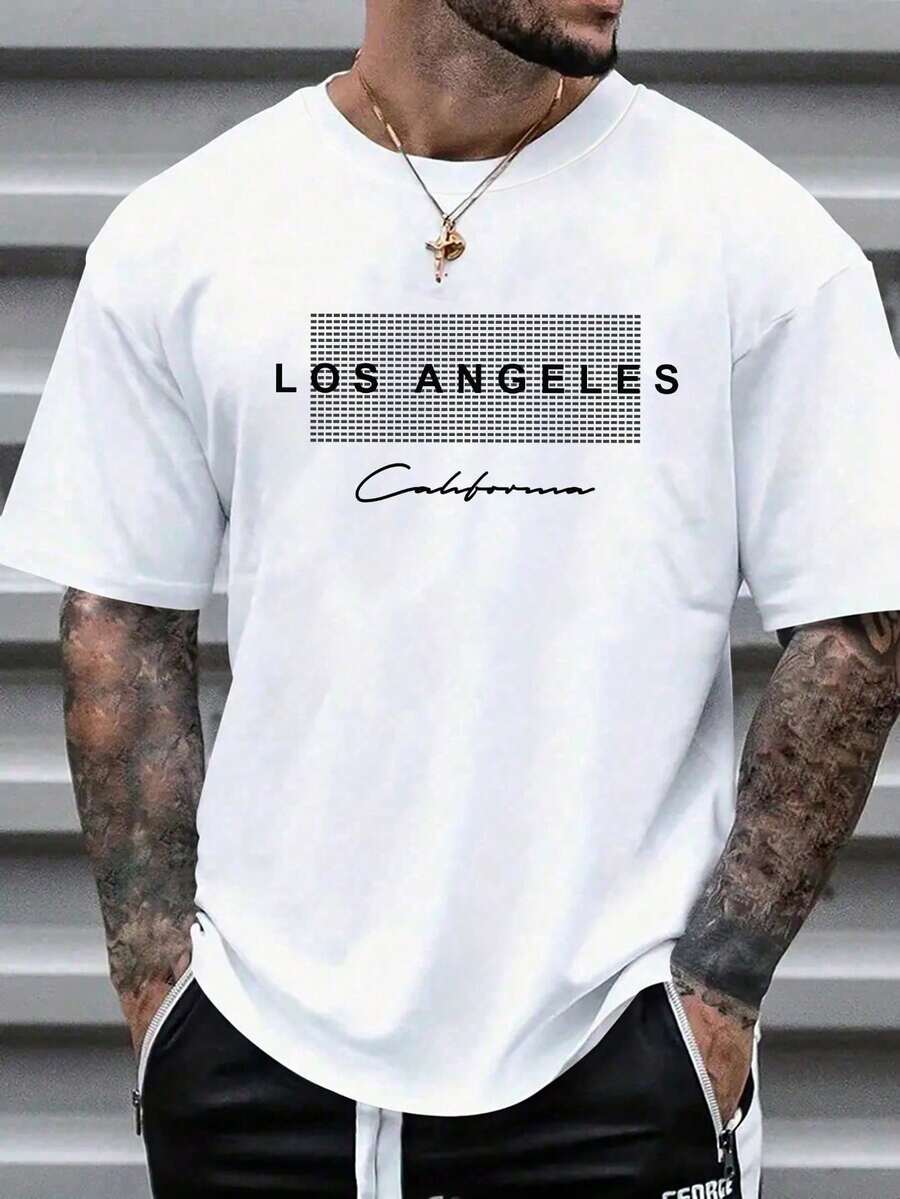 Manfinity Dauomo Men's Plus Size Letter Print T-Shirt - 白色 - 查看 1