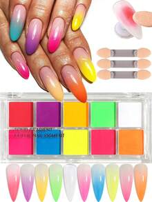 10 Colors Solid Gradient Nail Art Powder Set, Pink White Brown Purple Yellow Orange Multi-Color Dust Gradient Effect Nail Art Cute Decoration, With 3 Pcs Nail Brush Summer Decoration Manicure Accessories Supplies Nail Powder Set Nail Salon DIY - Multicolor - View 13