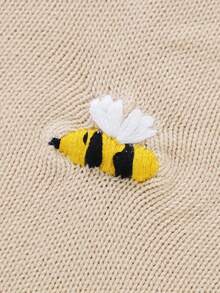 1件嬰兒針織毯可愛小蜜蜂刺繡休閒簡約嬰兒毯四季適用 - 淺駝 - 查看 6