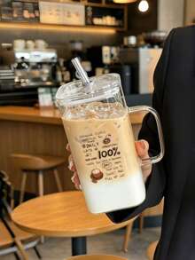 1/2件裝 極簡耐熱透明玻璃杯附吸管與PP材質杯蓋 900ml INS風字母大容量玻璃杯，適合冰拿鐵咖啡、隨行飲品、果汁與思摩奇，女性理想禮物，適用辦公室、水杯、夏季清爽飲品，生日、節日、情人節與復活節 - 彩色 - 查看 6