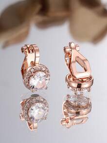 Vanel 1Pair Chic Clip Earrings, Round CZ Center With Clear CZ Halo Design For Daily & Party Wear - Rose Gold-white - View 3