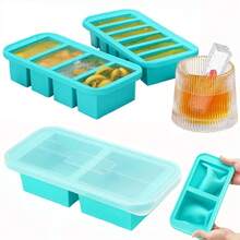 Silicone Freezer Tray With Lids FoodMold Large Storage For Sauce Leftovers Reusable Kitchen Gadget - Black-4 Grid - View 1