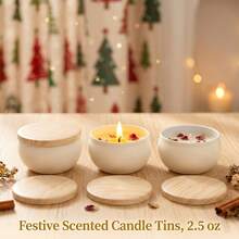 46PCS/Set Candle Making Kit: Features 2.5-Ounce White Tin Candle Containers With Wood-Grain Lids. Versatile For Use In Home Decor, As Candy Tins, Storage Boxes, And More; Perfect For Handmade Candle Crafting. Constructed From Durable Metal. - 6 Empty Candle Jars + 40 Candle-making Accessories - View 2