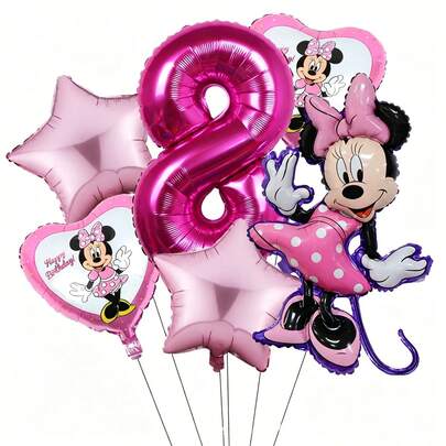New Waving Pink Mouse Mini Theme Birthday Number Balloon Party Decoration Balloon Set