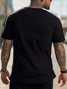 Men's Casual T-Shirt With Funny Brain Graphic Print, Classic Crew Neck, Short Sleeve, Fashionable T-Shirt, Comfortable And Stylish Urban Clothing - 黑色 - 查看 2