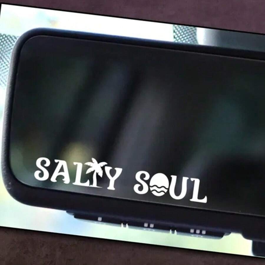 Pegatina de espejo retrovisor Salty Soul, tema de playa, pegatina divertida, calcomanía de ventana, pegatina de coche, pegatina de vinilo - alma salada - Ver 1