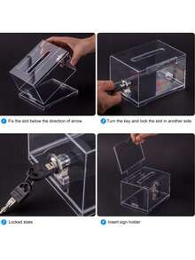 1 pieza Caja de donaciones transparente, Caja de votación transparente, Caja de acción, Caja de dinero, Para recolectar avisos, Votos de clase, Donaciones y Tarjetas de presentación, Con candado y llave - Multicolor - Ver 8