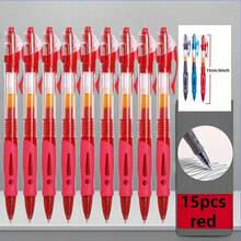 15pcs 0.5mm Retractable Ballpoint Pen Set - Black/Red/Blue Ink, Writing Tools, Office Supplies, Gift, Includes 15 Pens, Back To School - Round - View 2