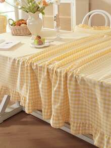 1/24pcs Yellow And White Plaid Ruffle Tablecloth, Classic Checkered Pattern Minimalist Decor, Skin-Friendly Washable And Reusable, Suitable For Dining Table, Coffee Table, Entryway, Holiday Party, Wedding, Picnic, Daily Home Decor, All Seasons - Mint Green - View 6