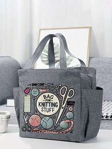 Large Capacity Woven Storage Bag - Zipper Design, Machine Washable Polyester Craft Bag, Suitable For Knitting, Crochet, Weaving - Perfect Gift For Knitting Enthusiasts, Patterned Tote Bag, Zipper Lunch Bag - Multicolor - View 2