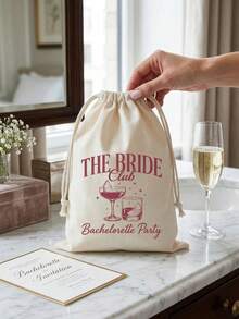 12pcs Bridal Club Bachelorette Party Drawstring Bags, Cocktail Glass Print Natural Linen Gift Bags, Reusable Bridesmaid Gift Bags, Suitable For Bridal Shower, Bridesmaid Gifts And Bachelorette Party Supplies - View 3