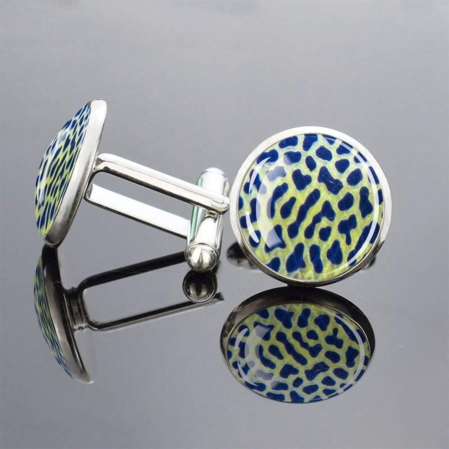1 Pair Cufflinks Glass Inlay Animal Print Pattern Men's Formal Jewelry Gift For Wedding Business Wear Elegant Accessories - Silver - View 1
