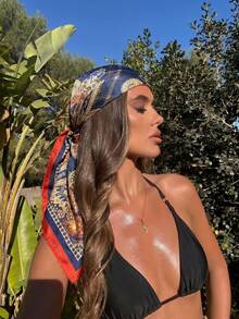 1pc Bohemian Vintage Paisley Cashew Flower Women's Scarf/Bandana, Suitable For Spring/Summer Beach Vacation, Street Fashion Matching, Ideal Choice To Enhance Overall Look, Travel Essential, Beach Towel - Red and Blue - View 3
