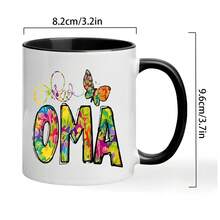 [Se envía en 24 horas desde México]Taza con temática de 'abuela alemana' - Diseño de mariposas coloridas y letras alemanas, taza de café de cerámica en blanco y negro, solo lavar a mano, regalo original para abuela, cumpleaños, artículos de bebida multilingües novedosos. - Imagen 1 pieza - Ver 3