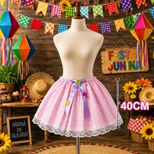Women's Checkered Skirt For June Festival With Lace, 40cm, One Size, Countryside Look - 淺粉色 - 查看 4